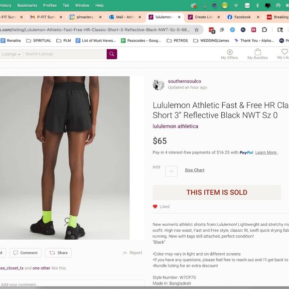 Lululemon Athletic Fast & Free HR Classic Short 3” Reflective Black Sz 0 - Picture 2 of 4